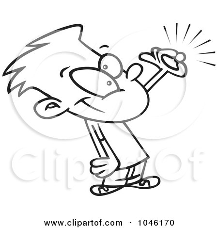 Royalty-Free (RF) Clip Art Illustration of a Cartoon Black And White Outline Design Of A Boy Paying With A Coin by toonaday