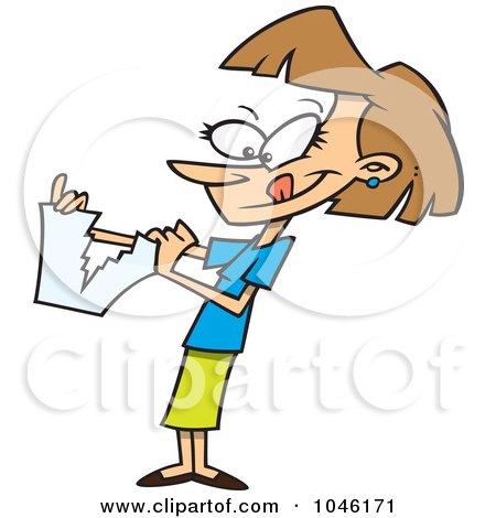 Royalty-Free (RF) Clip Art Illustration of a Cartoon Businesswoman Tearing Up Paperwork by toonaday