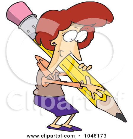 Royalty-Free (RF) Clip Art Illustration of a Cartoon Businesswoman Writing With A Pencil by toonaday