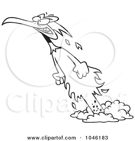 Royalty-Free (RF) Clip Art Illustration of a Cartoon Black And White Outline Design Of A Phoenix Rising From The Ashes by toonaday