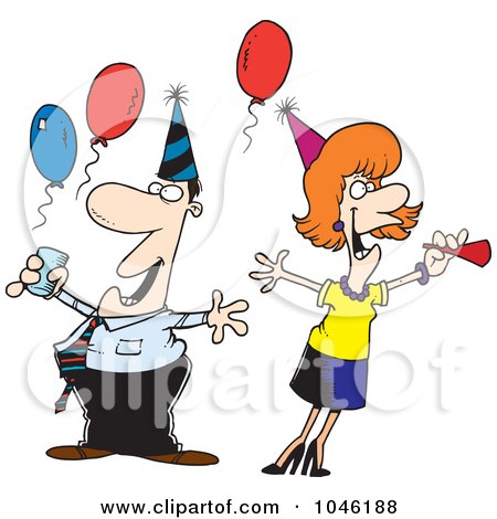 Royalty-Free (RF) Clip Art Illustration of a Cartoon Man And Woman At An Office Party by toonaday
