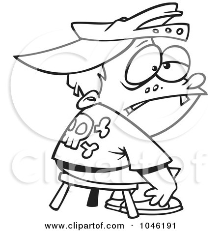 Royalty-Free (RF) Clip Art Illustration of a Cartoon Black And White Outline Design Of A Boy Being Punished In Time Out by toonaday