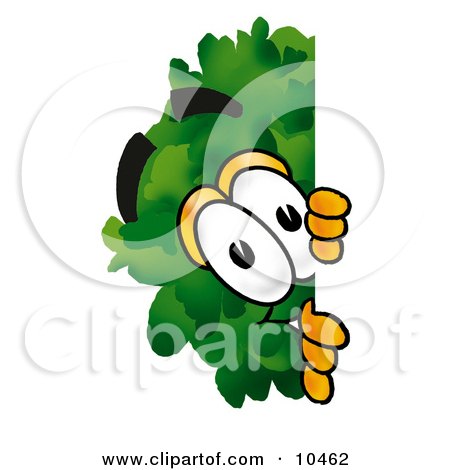Clipart Picture of a Tree Mascot Cartoon Character Peeking Around a Corner by Mascot Junction