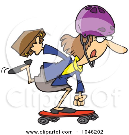 Royalty-Free (RF) Clip Art Illustration of a Cartoon Businesswoman Skateboarding To Work by toonaday