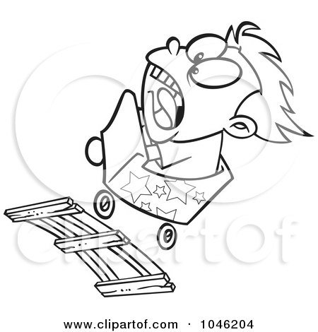 Royalty-Free (RF) Clip Art Illustration of a Cartoon Black And White Outline Design Of A Boy Screaming On A Roller Coaster by toonaday