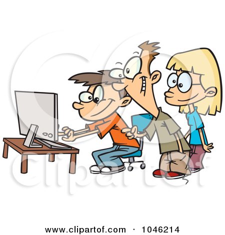 Royalty-Free (RF) Clip Art Illustration of Cartoon Boys And A Girl Using A Computer by toonaday
