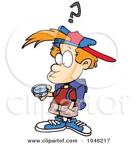 Royalty-Free (RF) Clip Art Illustration of a Cartoon Confused Boy Using A Compass by toonaday