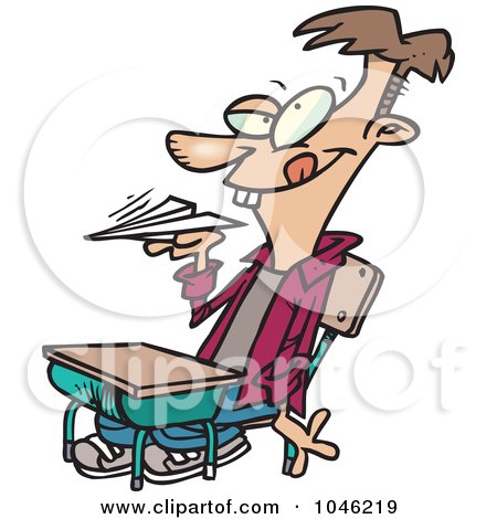 Royalty-Free (RF) Clip Art Illustration of a Cartoon Boy Tossing Paper Planes In Class by toonaday