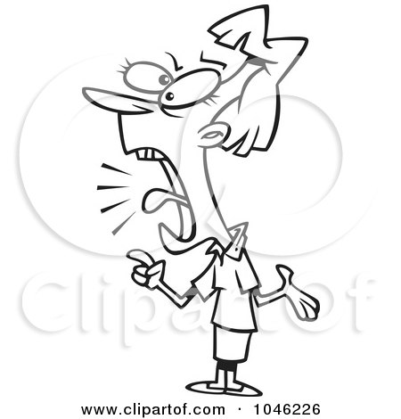 Royalty-Free (RF) Clip Art Illustration of a Cartoon Black And White Outline Design Of A Female Employee Screaming And Complaining by toonaday