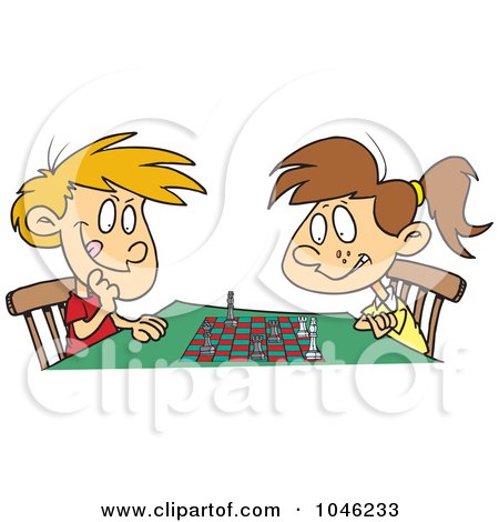 Royalty-Free (RF) Clip Art Illustration of a Cartoon Boy And Girl Playing Chess by toonaday