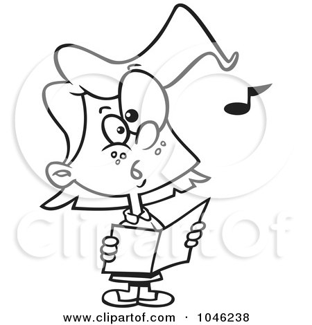 Royalty-Free (RF) Clip Art Illustration of a Cartoon Black And White Outline Design Of A Chorus Girl Singing by toonaday
