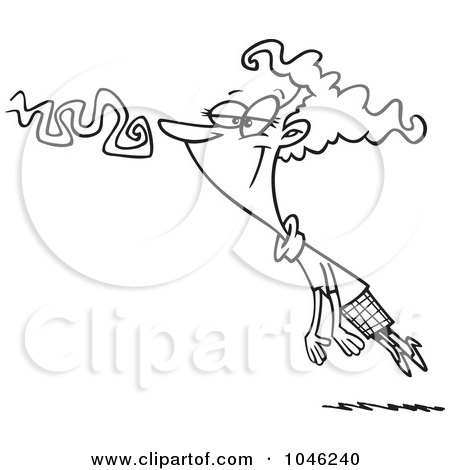 Royalty-Free (RF) Clip Art Illustration of a Cartoon Black And White Outline Design Of A Scent With A Woman In Its Clutches by toonaday