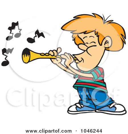 Royalty-Free (RF) Clip Art Illustration of a Cartoon Boy Playing A Clarinet by toonaday