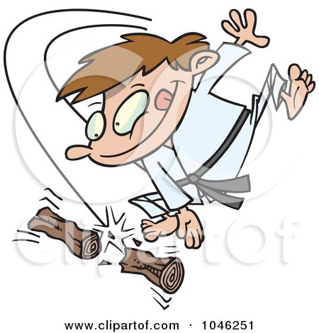 Royalty-Free (RF) Clip Art Illustration of a Cartoon Karate Boy Chopping Wood by toonaday