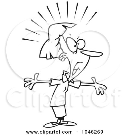 Royalty-Free (RF) Clip Art Illustration of a Cartoon Black And White Outline Design Of A Complaining Businesswoman by toonaday