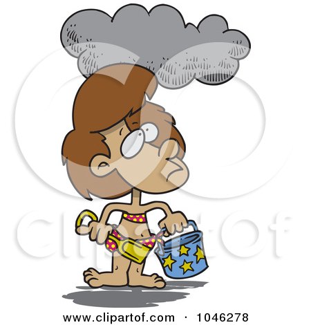 Royalty-Free (RF) Clip Art Illustration of a Cartoon Cloud Over A Girl At A Beach by toonaday