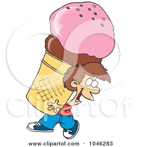Royalty-Free (RF) Clip Art Illustration of a Cartoon Boy Carrying A Huge Ice Cream Cone by toonaday