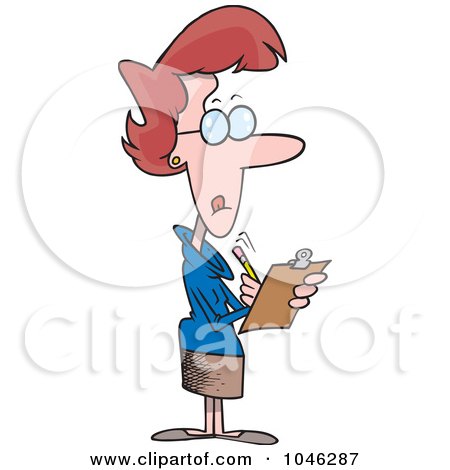 Royalty-Free (RF) Clip Art Illustration of a Cartoon Female Manager Using A Clip Board by toonaday