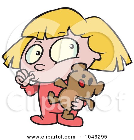 Royalty-Free (RF) Clip Art Illustration of a Cartoon Girl Sucking Her Thumb And Holding A Teddy Bear by toonaday