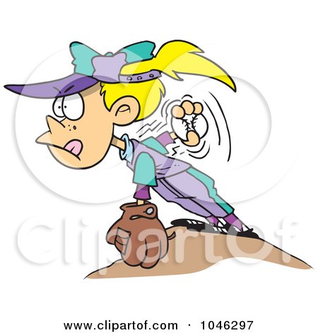 Royalty-Free (RF) Clip Art Illustration of a Cartoon Girl Pitching A Baseball by toonaday