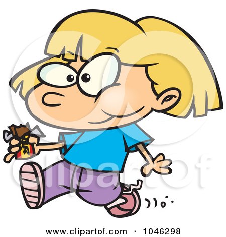 Royalty-Free (RF) Clip Art Illustration of a Cartoon Girl Walking And Eating A Candy Bar by toonaday