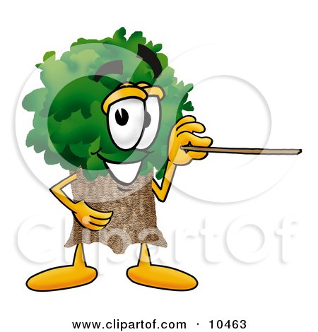 Clipart Picture of a Tree Mascot Cartoon Character Holding a Pointer Stick by Mascot Junction