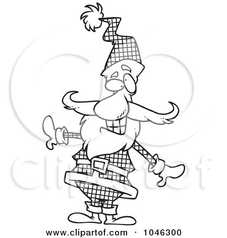 Royalty-Free (RF) Clip Art Illustration of a Cartoon Black And White Outline Design Of Santa In A Plaid Suit by toonaday