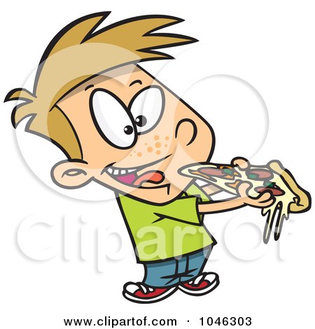 Royalty-Free (RF) Clip Art Illustration of a Cartoon Boy Eating Pizza by toonaday