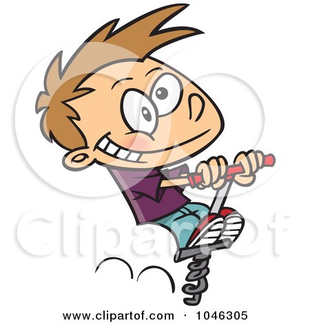 Royalty-Free (RF) Clip Art Illustration of a Cartoon Boy Using A Pogo Stick by toonaday