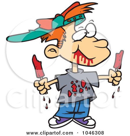 Royalty-Free (RF) Clip Art Illustration of a Cartoon Messy Boy Eating Popsicles by toonaday