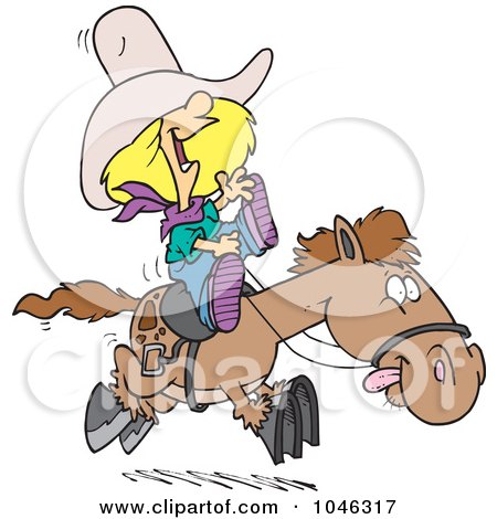 Royalty-Free (RF) Clip Art Illustration of a Cartoon Cowgirl Riding A Pony by toonaday