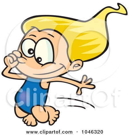 Royalty-Free (RF) Clip Art Illustration of a Cartoon Girl Plunging Into A Swimming Pool by toonaday