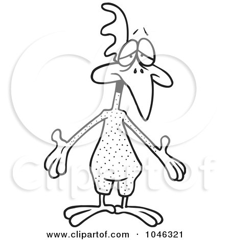 Royalty-Free (RF) Clip Art Illustration of a Cartoon Black And White Outline Design Of A Featherless Chicken by toonaday