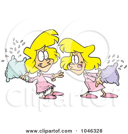 Royalty-Free (RF) Clip Art Illustration of Cartoon Girls Having A Pillow Fight by toonaday