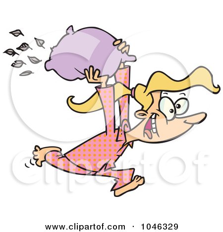 Royalty-Free (RF) Clip Art Illustration of a Cartoon Girl Starting A Pillow Fight by toonaday