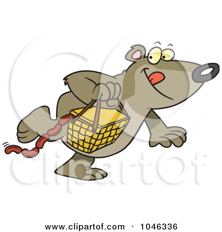 Royalty-Free (RF) Clip Art Illustration of a Cartoon Bear Stealing A Picnic Basket by toonaday