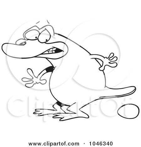Royalty-Free (RF) Clip Art Illustration of a Cartoon Black And White Outline Design Of A Platypus Laying An Egg by toonaday