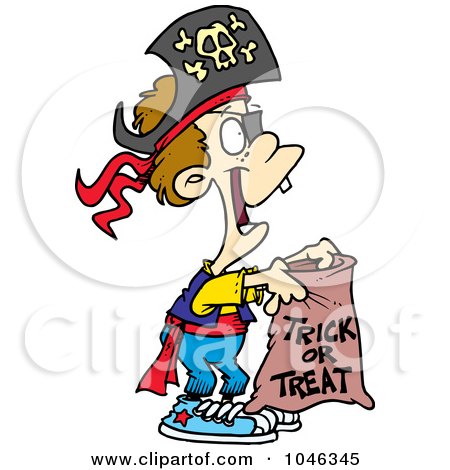 Royalty-Free (RF) Clip Art Illustration of a Cartoon Trick Or Treating Pirate Boy by toonaday