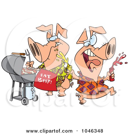 Royalty-Free (RF) Clip Art Illustration of Cartoon Happy Pigs At A BBQ by toonaday