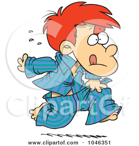 Royalty-Free (RF) Clip Art Illustration of a Cartoon Boy Running In His Pajamas by toonaday