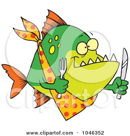 Royalty-Free (RF) Clip Art Illustration of a Cartoon Hungry Piranha Fish by toonaday
