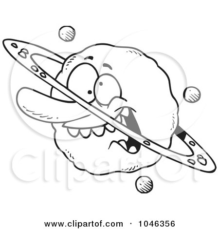 Royalty-Free (RF) Clip Art Illustration of a Cartoon Black And White Outline Design Of A Goofy Planet by toonaday