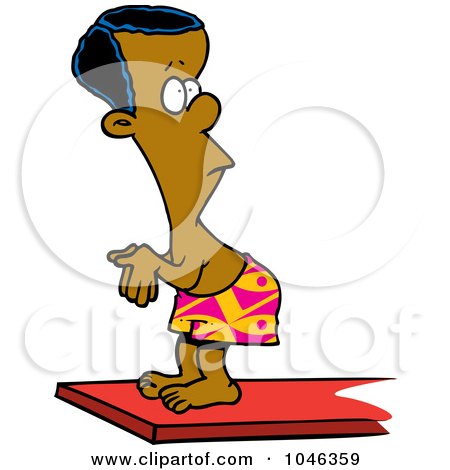 Royalty-Free (RF) Clip Art Illustration of a Cartoon Black Boy On A Diving Board by toonaday
