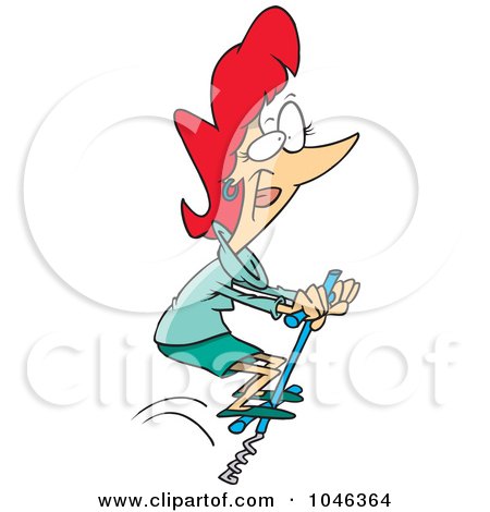 Royalty-Free (RF) Clip Art Illustration of a Cartoon Businesswoman Jumping On A Pogo Stick by toonaday