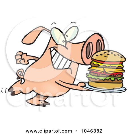 Royalty-Free (RF) Clip Art Illustration of a Cartoon Pig Carrying A Big Burger by toonaday