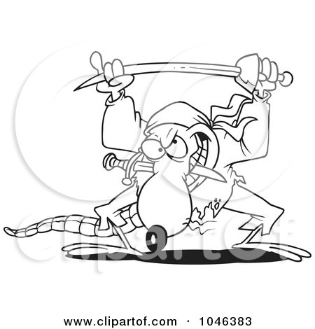 Royalty-Free (RF) Clip Art Illustration of a Cartoon Black And White Outline Design Of A Pirate Rat by toonaday