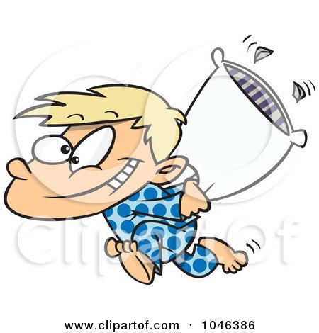 Royalty-Free (RF) Clip Art Illustration of a Cartoon Boy Starting A Pillow Fight by toonaday