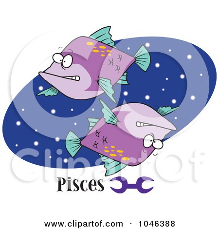 Royalty-Free (RF) Clip Art Illustration of Cartoon Pisces Astrology Fish Over A Blue Oval by toonaday