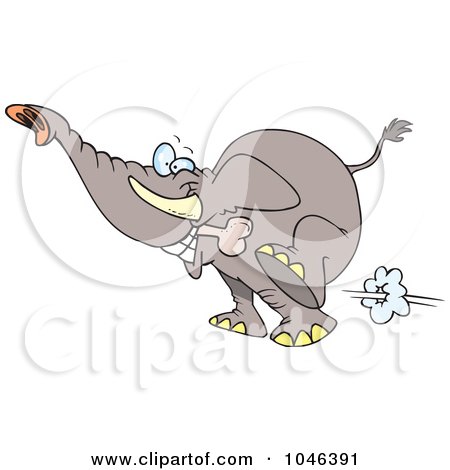 Royalty-Free (RF) Clip Art Illustration of a Cartoon Elephant Fetching A Bone by toonaday