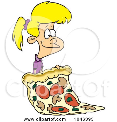 Royalty-Free (RF) Clip Art Illustration of a Cartoon Girl With A Giant Pizza Slice by toonaday